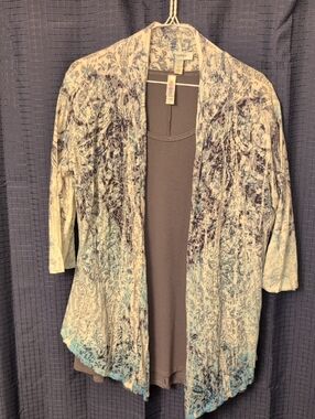 Lightweight Blue Purple And Gray Floral Open-Front Women's Coverup 1X